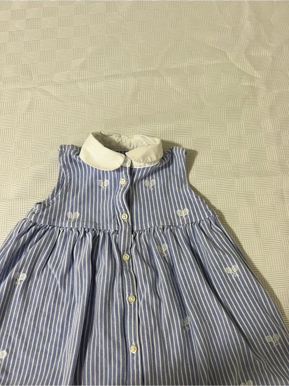 Ralph Lauren Blue & White Striped Sleeveless Dress with Peter Pan Collar